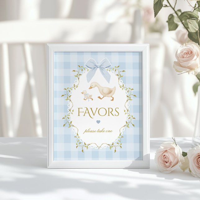 Silly Goose Favors Sage Blue Gingham Baby Shower Poster (Skapare uppladdad)