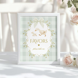 Silly Goose Favors Sage Gingham Baby Shower Poster