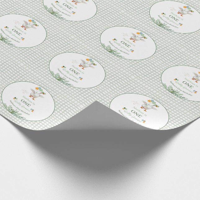 Silly Goose First Birthday Green Presentpapper (Hörn)