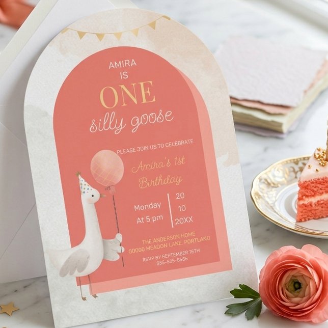 Silly Goose First Birthday Invitation Personalized Inbjudningar (Skapare uppladdad)