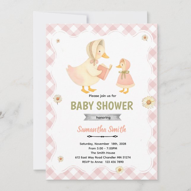 Silly Goose flicka Bebis Shower Inbjudan (Framsida)