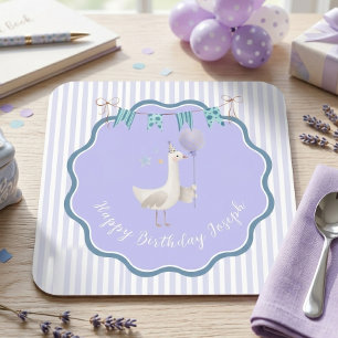 Silly Goose Första Födelsedag Lavendel Pojke Fest Underlägg Papper Kvadrat