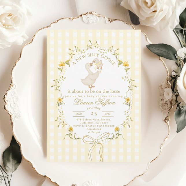 Silly Goose Gender neutral Yellow Baby Shower Inbjudningar (Skapare uppladdad)