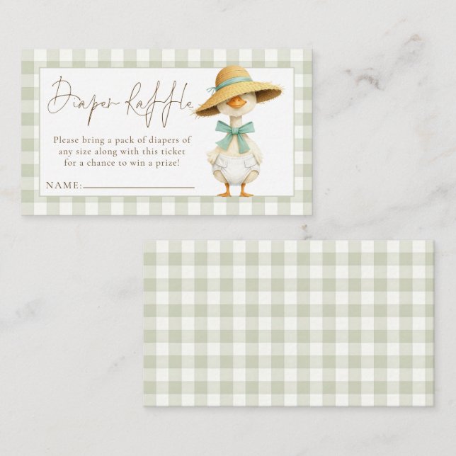 Silly Goose Gingham Diaper Raffle Baby Shower  Tilläggskort (Fram/baksida)