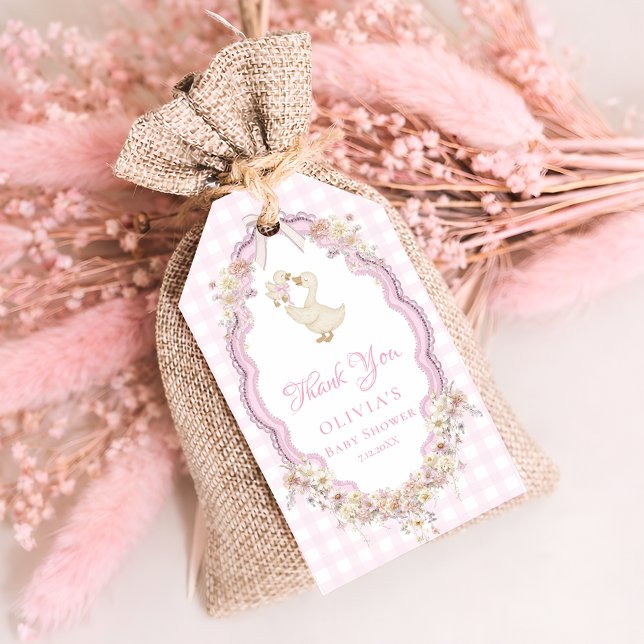 Silly Goose Gingham Girl  Baby Shower Thank You Presentetikett (Skapare uppladdad)