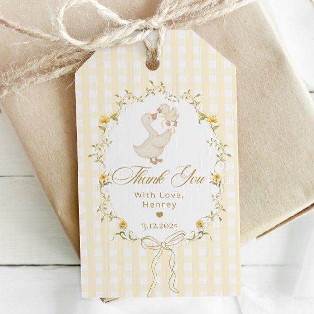 Silly Goose Gingham Kids Birthday Spring Thank you Presentetikett (Skapare uppladdad)