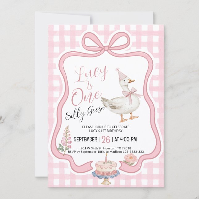 Silly Goose Girl 1st Birthday Invitation Inbjudningar (Framsida)