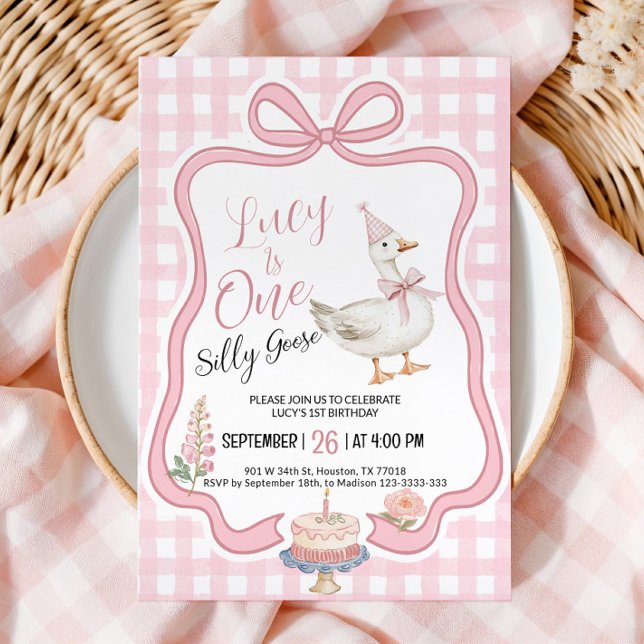 Silly Goose Girl 1st Birthday Invitation Inbjudningar (Skapare uppladdad)