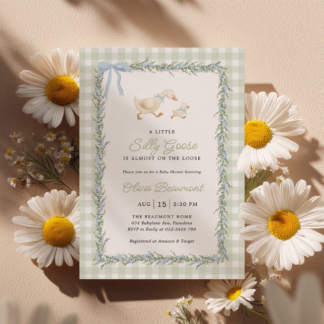 Silly Goose Green Gingham Baby Shower Invitation Inbjudningar (Skapare uppladdad)