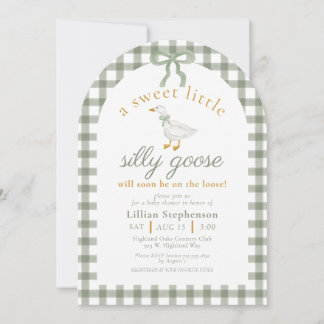 Silly Goose Green Gingham Bow Baby Shower Arch Inbjudningar