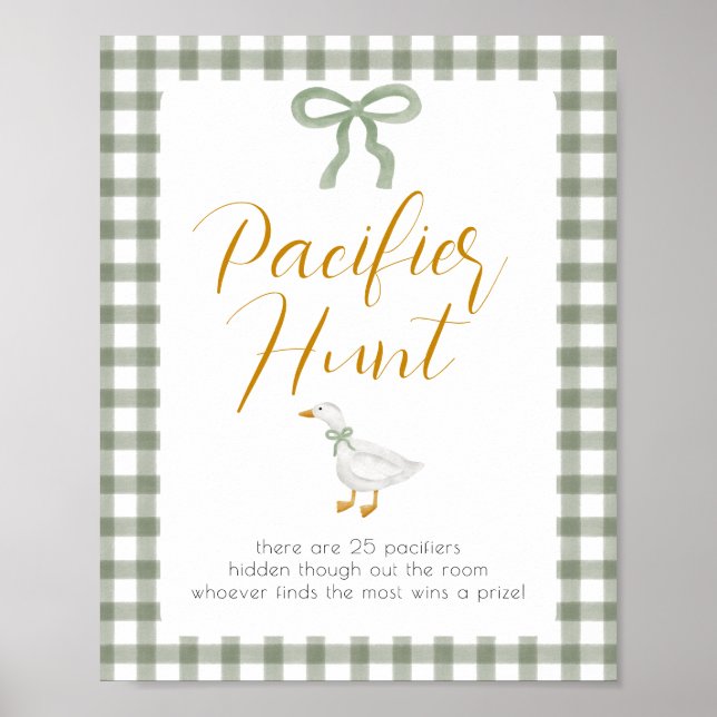 Silly Goose Green Gingham Pacifier Hunt Game Poster (Framsidan)