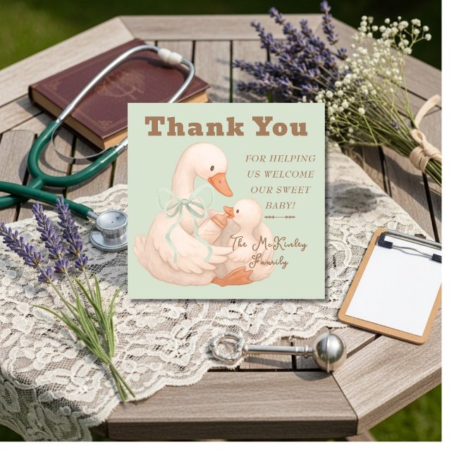 Silly Goose Grön Förlossning NICU Sjukhus    Tack Kort (Silly Goose Green Labor Delivery NICU Hospital Thank You Card)
