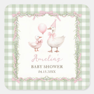 Silly Goose Grön Rutig Baby Shower-dekal Fyrkantigt Klistermärke