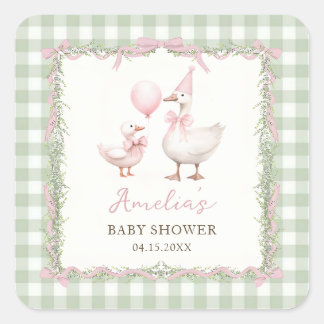 Silly Goose Grön Rutig Baby Shower-dekal Fyrkantigt Klistermärke