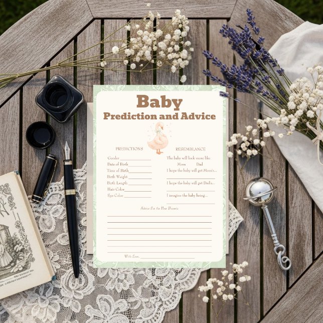Silly Goose Gröna Bebis Förutsägelser & Rådkort Inbjudningar (Silly Goose Green Baby Predictions & Advice Card)