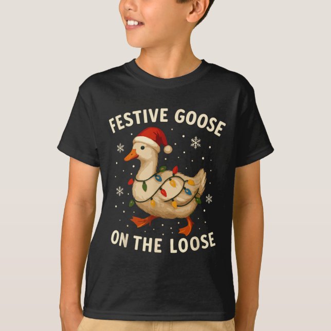 Silly Goose Holiday Christmas Festive Goose On The T Shirt (Framsida)