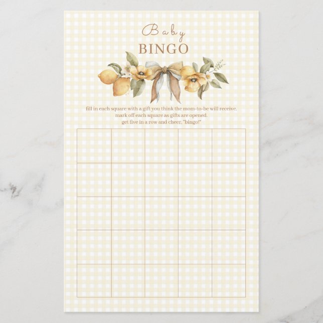 Silly Goose Lemon Baby Shower Bingo Game (Framsida)