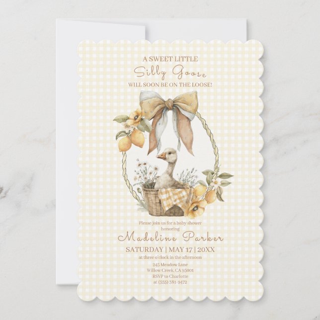 Silly Goose Lemon Watercolor Baby Shower Inbjudningar (Framsida)