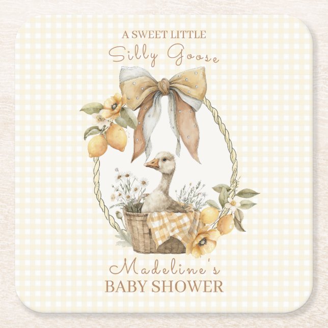 Silly Goose Lemon Watercolor Baby Shower Underlägg Papper Kvadrat (Framsidan)