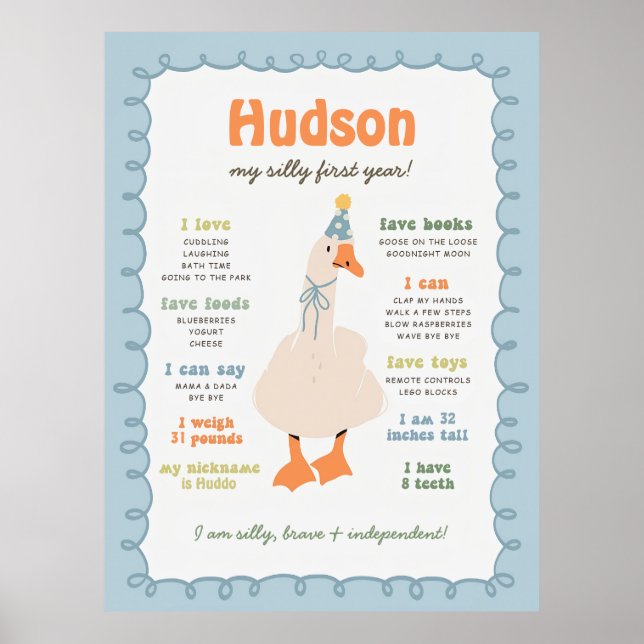 Silly Goose Milestone Board, Printable One Silly  Poster (Framsidan)