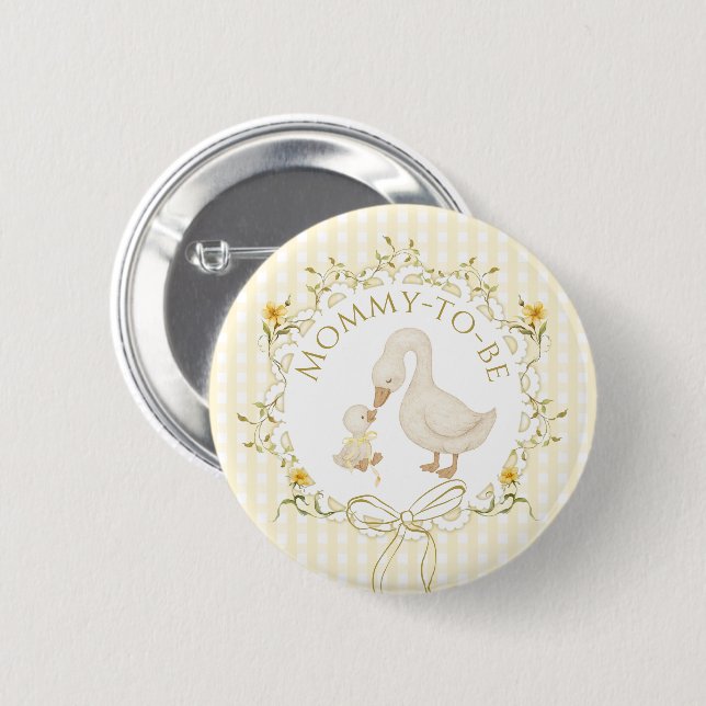 Silly Goose Mommy to be Yellow Gingham Baby Shower Knapp (Framsida & baksida)