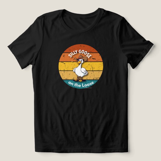 Silly Goose on the Loose – Cowboy Goose Funny West T Shirt (Design Framsida)