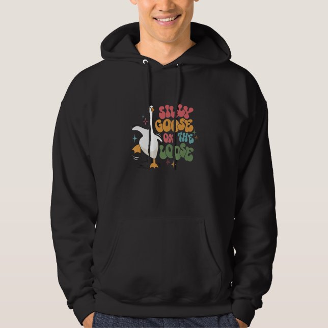 Silly Goose On The Loose retro groovy silly goose  Hoodie (Framsida)