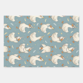Silly Goose Party – Blue Background with Feathers