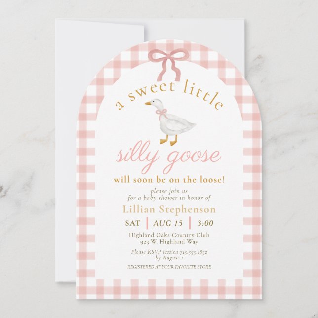 Silly Goose Pink Bow Gingham Baby Shower Arch Inbjudningar (Framsida)