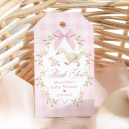 Silly Goose Pink Bow Gingham Baby Shower Thank you Presentetikett