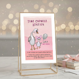 Silly Goose & Pink Bow | Time Capsule Station Sign Inbjudningar