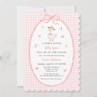 Silly Goose Pink gingham Baby girl Baby shower Inbjudningar