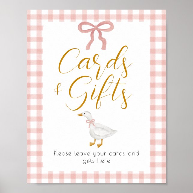 Silly Goose Pink Gingham Baby Shower Gift Table  Poster (Framsidan)