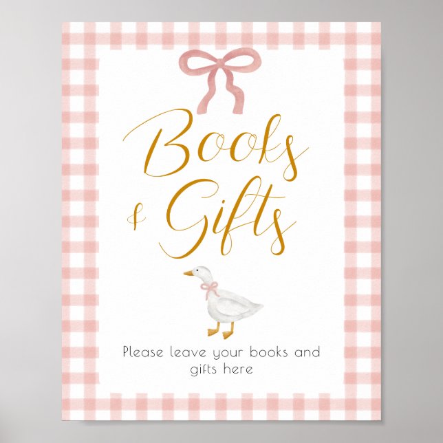 Silly Goose Pink Gingham Baby Shower Gift Table Poster (Framsidan)