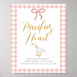 Silly Goose Pink Gingham Baby Shower Pacifier Hunt Poster
