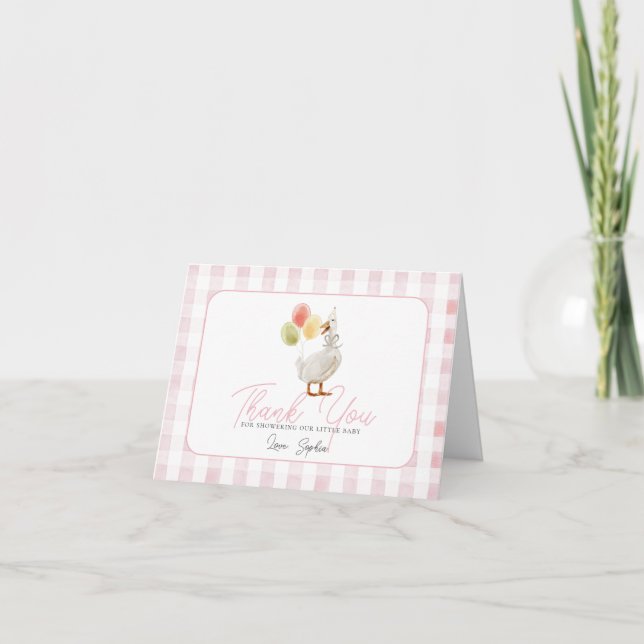 Silly Goose Pink Gingham Baby Shower Tack Kort (Framsida)