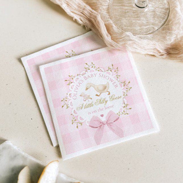 Silly Goose Pink Gingham Bow Baby Shower Pappersservett (Skapare uppladdad)