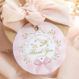 Silly Goose Pink Gingham Bow Baby Shower Thank you Gåvor Etiketter