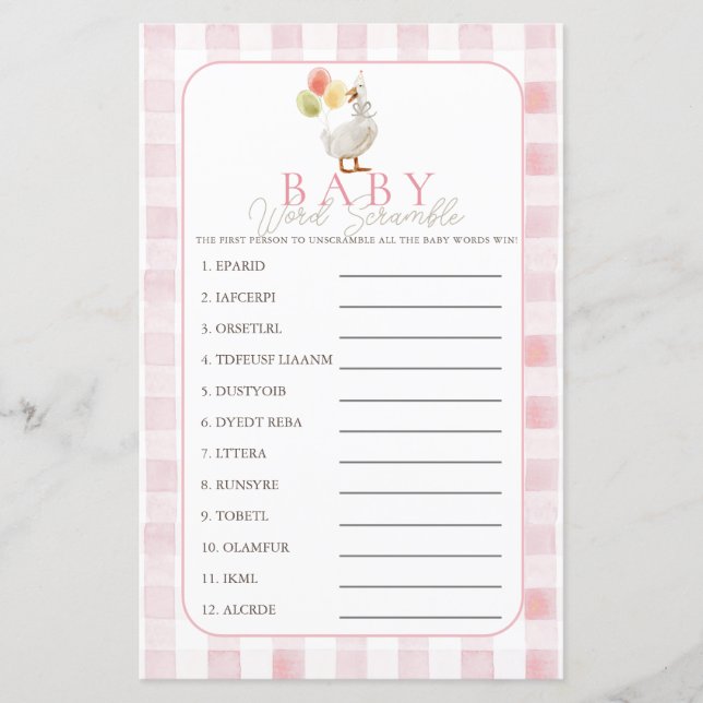 Silly Goose Pink Gingham Girl Baby Word Scramble (Framsida)
