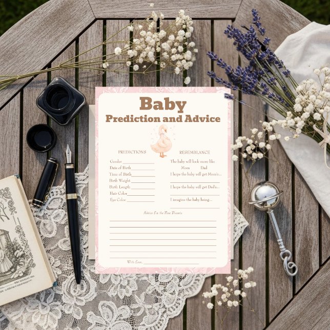 Silly Goose Rosa Baby Förutsägelser & Rådkort Inbjudningar (Silly Goose Pink Baby Predictions & Advice Card)
