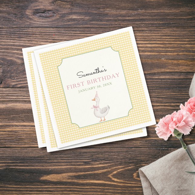 Silly Goose Rosa Ballonger Födelsedag Pappersservett (Silly Goose First Birthday Party Napkin)