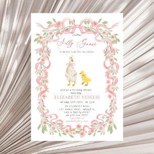 Silly Goose Rosa Rosor Blommor Bebis Shower Inbjudningar