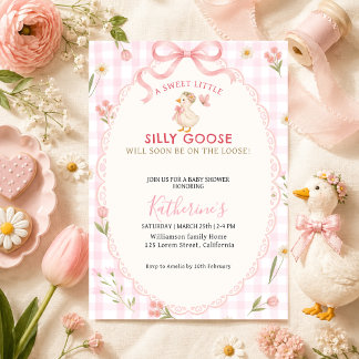 Silly Goose Rosa rutigt flicka baby shower Inbjudningar