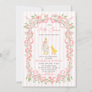 Silly Goose Rosa Slinga Blommig QR-kod Baby Showe Inbjudningar