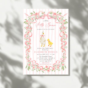 Silly Goose Rosa Slinga Blommig QR-kod Baby Showe Inbjudningar