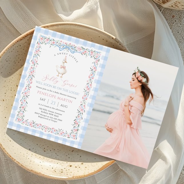 Silly Goose Rutiga Anka Könsneutral Foto Inbjudningar (Skapare uppladdad)