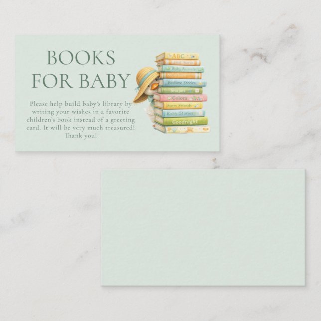 Silly Goose Sage Books for Baby Shower  Tilläggskort (Fram/baksida)