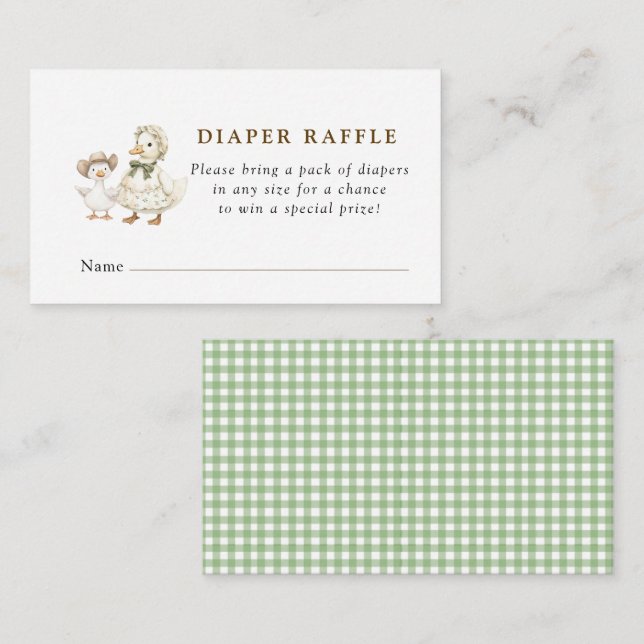 Silly Goose Sage gingham baby shower blöjlotteri  Tilläggskort (Fram/baksida)