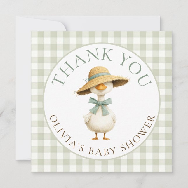 Silly Goose Sage Gingham Tack Baby Shower  Kort (Framsida)