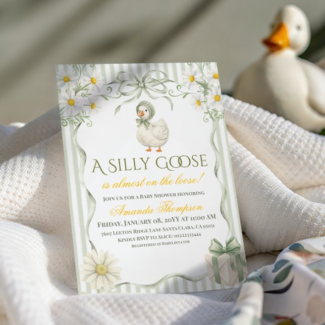 Silly Goose Sage Green Gender Neutral Baby Shower Inbjudningar (Skapare uppladdad)